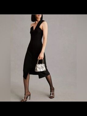 Black One-Shoulder Midi Dress - Elegant Evening Wear Size 4 Maeve Anthropologie